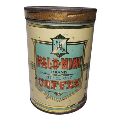 Pal-O-Mine 1 lb Coffee Tin 4''x6'' Can McAtee Newell Bloomington IL Miller Park