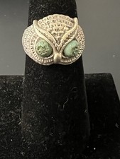 Sterling Silver 925 Owl Ring Size 7 Turquoise Eyes