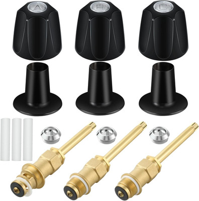 39619 Bathtub Matte Black Shower Knob 3 Piece Replacement Kit and Shower Stem fo
