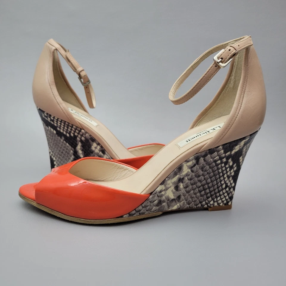 Correa de tobillo de piel de serpiente LK Bennett de cuero naranja punta abierta 8,5 EE. UU. / 39 UE Foto 3 de 4