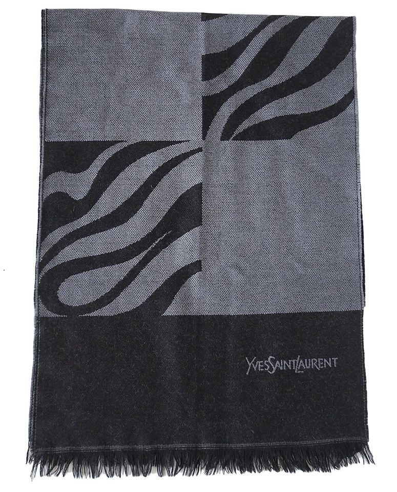 Bufanda vintage YVES SAINT LAURENT 100 % lana gris negra Foto 2 de 4