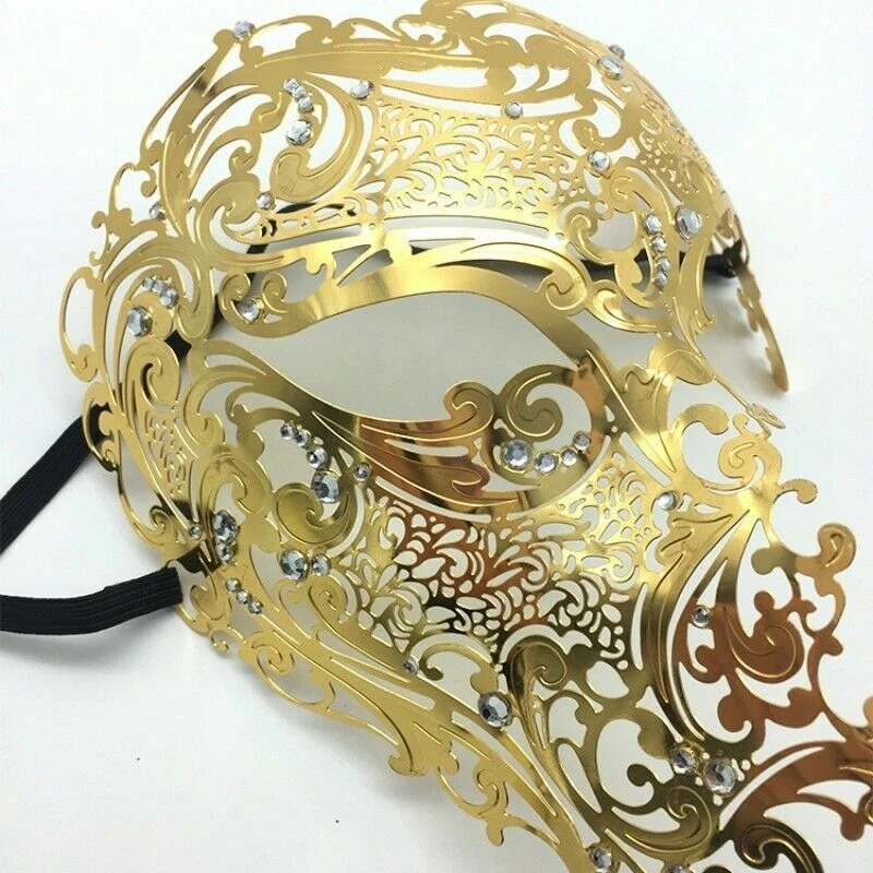 Metal Venetian Mask Masquerade Half Face Party Filigree Rhinestone Diamante - Image 3 of 4