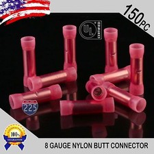 150 Pack 8 Gauge Wire Butt Connectors Red Nylon 8 AWG Crimp Cable Terminals USA