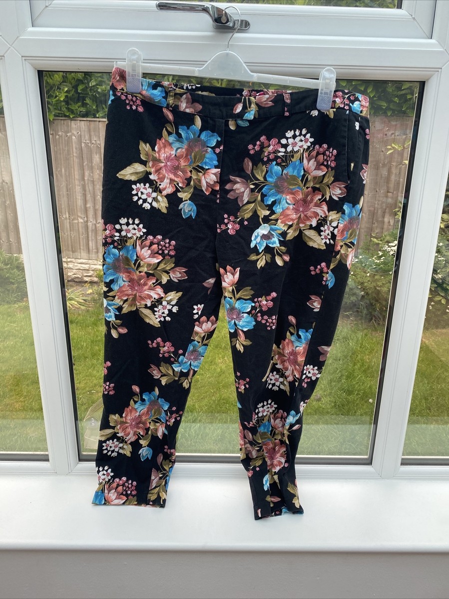 Size 18 Simply Be Black Floral Taper Cigarette Trouser Dark Flower Print  Pockets