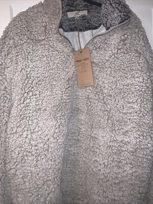 Thread & Supply Pullover Sherpa Super Soft Ivory Beige Size Small NWT Gray Lined