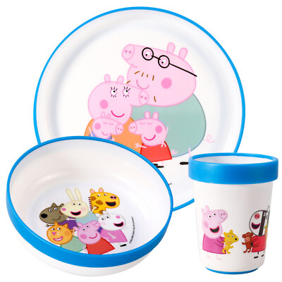 Peppa Pig 3pcs Bicolor Kids Dinner Tableware Set Plate, Bowl