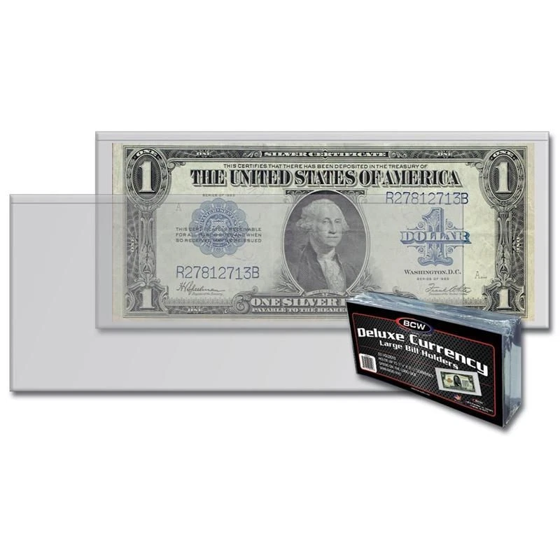 3- LARGE BCW DELUXE CURRENCY MONEY SLEEVE BILL PAPER NOTE HOLDERS SEMI RIGIDi