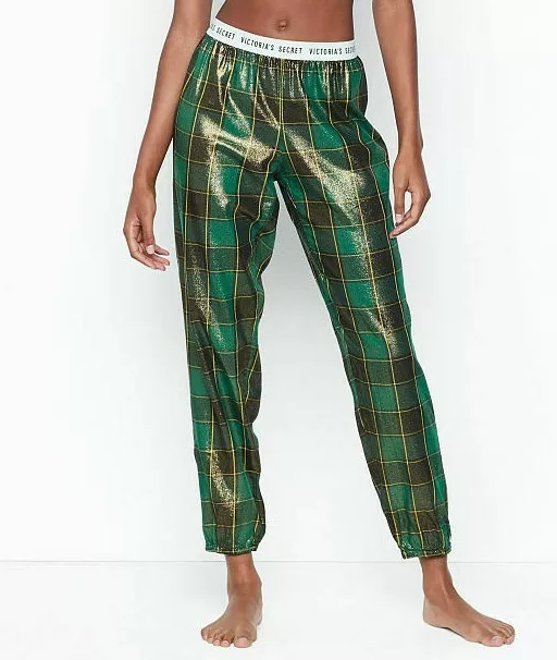 Victoria's Secret Womens Green Plaid Elastic Waist Pull On Sleep