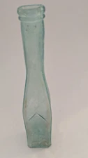 Antique Cathedral Pepper Sauce Bottle 4 Sided Ribbed Aqua Blue Glass