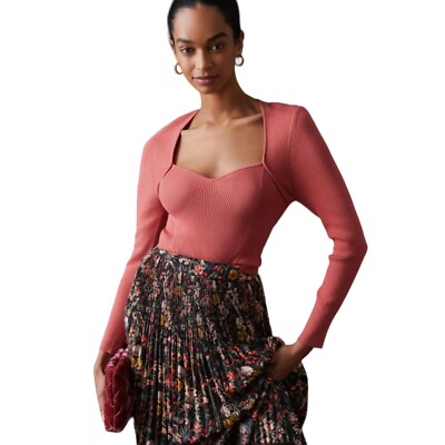 Anthropologie Pilcro Light Pink Cropped Bustier Square Neck Sweater Top Size XS
