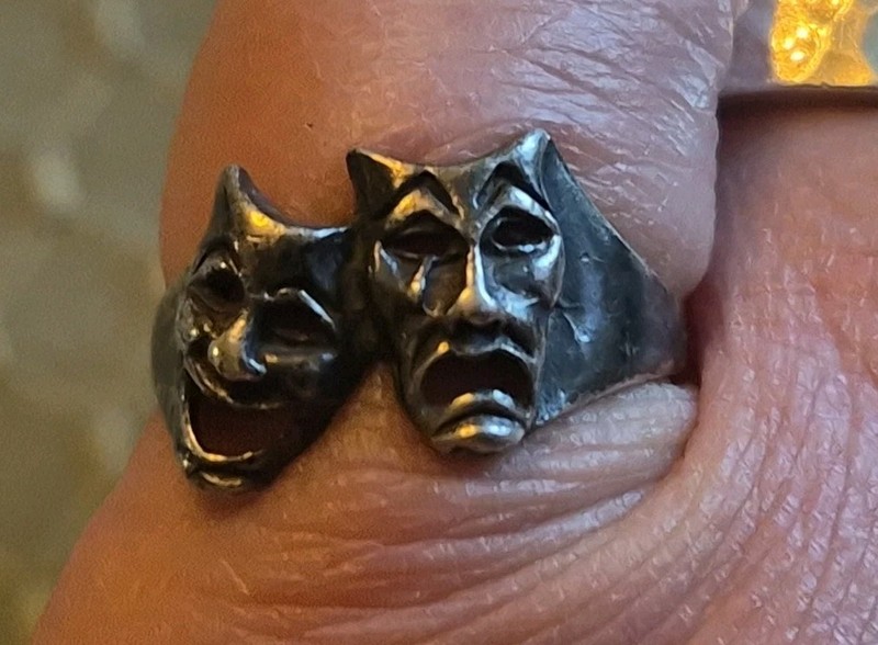 Vtg Sterling Silver Comedy Tragedy Mask Ring Drama Club Pinky Size 5.5 Theater 