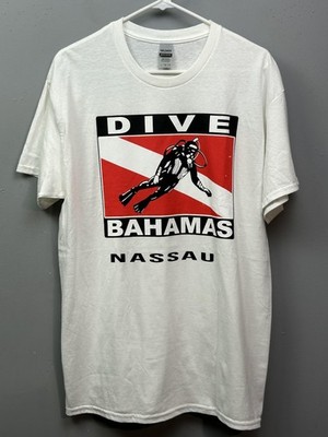 Dive Bahamas Shirt Mens Large White Nassau Scuba Diver Graphic Tee Ocean Travel