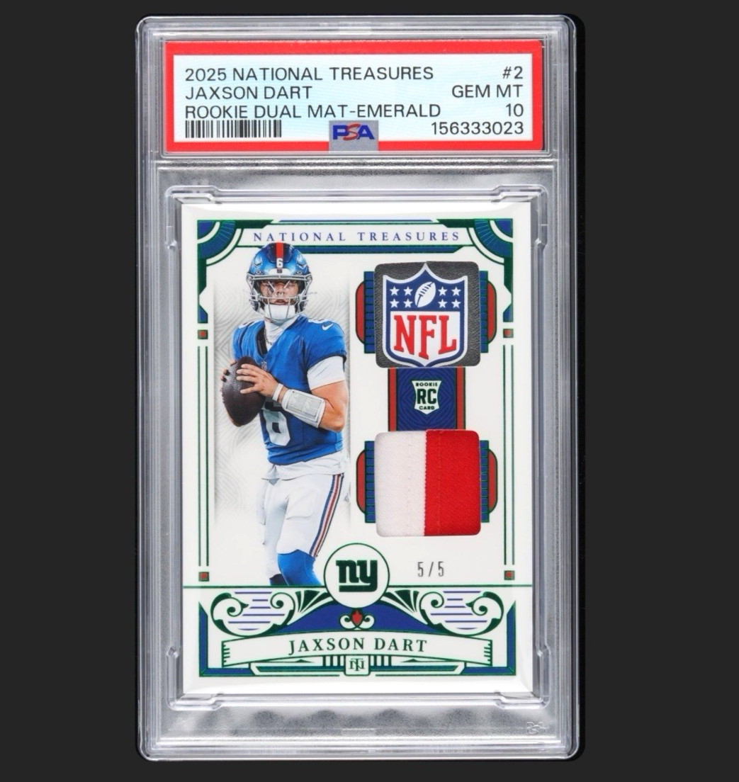 Jaxson Dart Panini National Treasures Rookie Dual Materials #2 Emerald