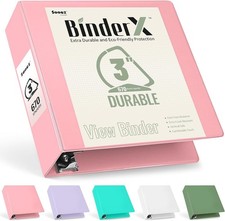 Sooez BinderX Extra Durable 3 Inch 3 Ring Binder, D-Ring Large 3 inch, Pink