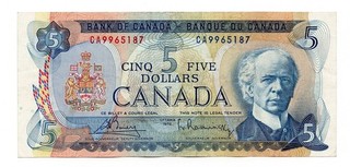 1972 CANADA 5 DOLLARS NOTE p87a VF