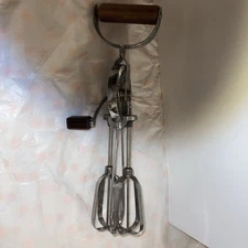 Vintage Maid of Honor Stainless Steel Teak Egg Beater Hand Crank Mixer Works USA