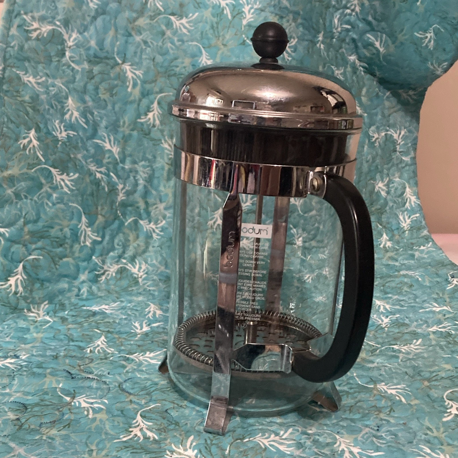 Bodum 10948-294 French Press Coffee Maker Glass Stainless Steel 1qt 4 Cups Used