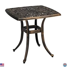 Bonnlo 21" Bronze Cast Aluminum Outdoor Square Bistro Table with Umbrella Hole