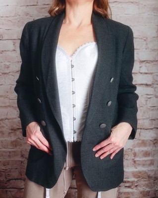 Vintage Evan Picone Retro Power Business Wool Blazer 6 Gray USA Made Workwear