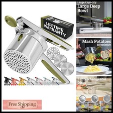 PriorityChef Potato Ricer 15oz 3 Discs Heavy Duty Stainless Steel Olive Green