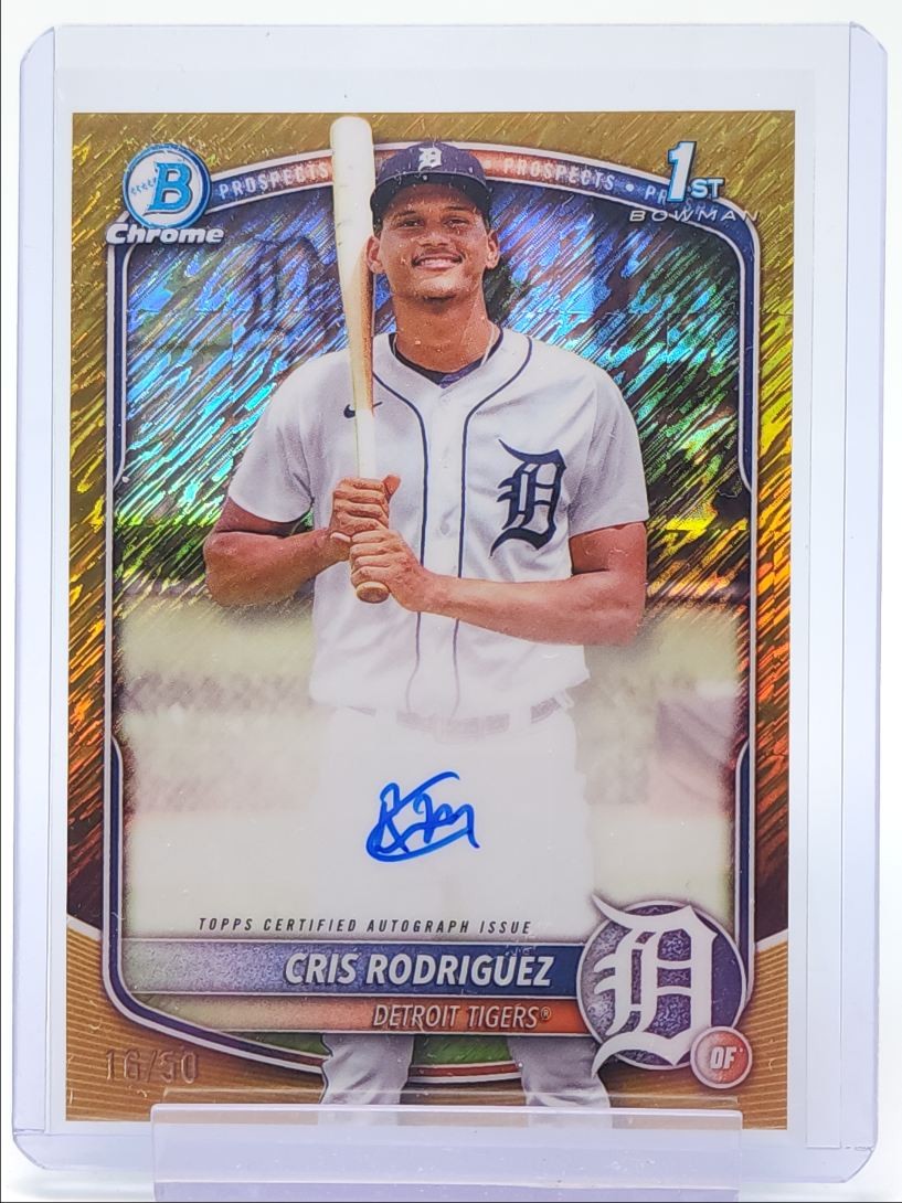 CRIS RODRIGUEZ 2025 BOWMAN CHROME 1ST GOLD SHIMMER TIGERS AUTO /50 Q0401