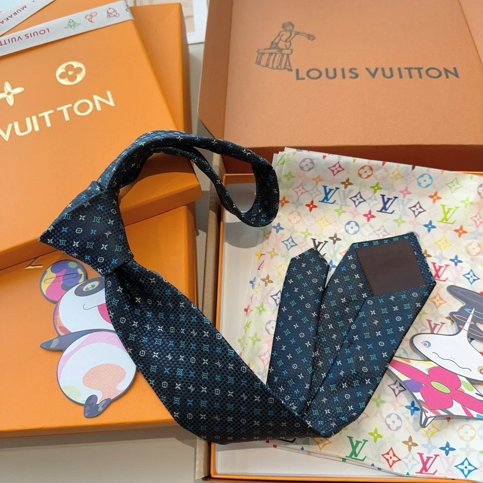 Corbata de seda Louis Vuitton Lv monograma azul marino oscuro Foto 2 de 4