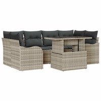Gartensofa Lounge Set Poly Rattan Hellgrau Mit Kissen 7-Teilig