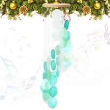 Sea Glass Shell Wind Chimes for Outside Seaglass Capiz Windchime Spiral Wind ...