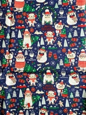 Joann Keepsake Calico Cotton Holiday Fabric Monsters Christmas On Blue 1 Yard