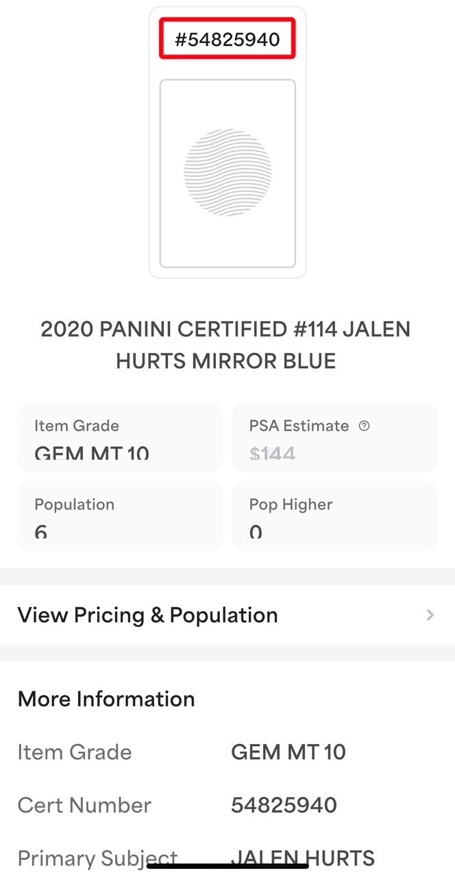 2020 CERTIFIED MIRROR BLUE JALEN HURTS #114 ROOKIE~ 71/75~PSA 10~MINT SLAB~POP 6 view 10