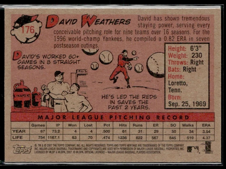 2007 Topps Heritage Dave Weathers Cincinnati Reds #176 - Image 2 of 2