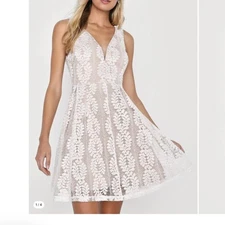 Lulu's All of My Heart White Lace Skater Dress