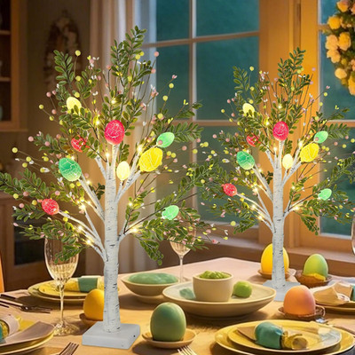 27 Inch Easter Decorations for Home   2 Pack Lighted Easter Trees, Light up Birc