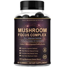 Mushroom Gummies for Adults - 10-in-1 Functional Mushroom Supplement for Mood 60