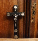 Antique religious silvered and wood cross crucifix pendant Rome Grand Tour