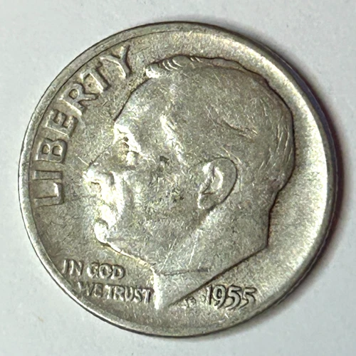 1955-P Roosevelt Dime 90% Silver U.S. 10c Coin Circulated as Pictured -10