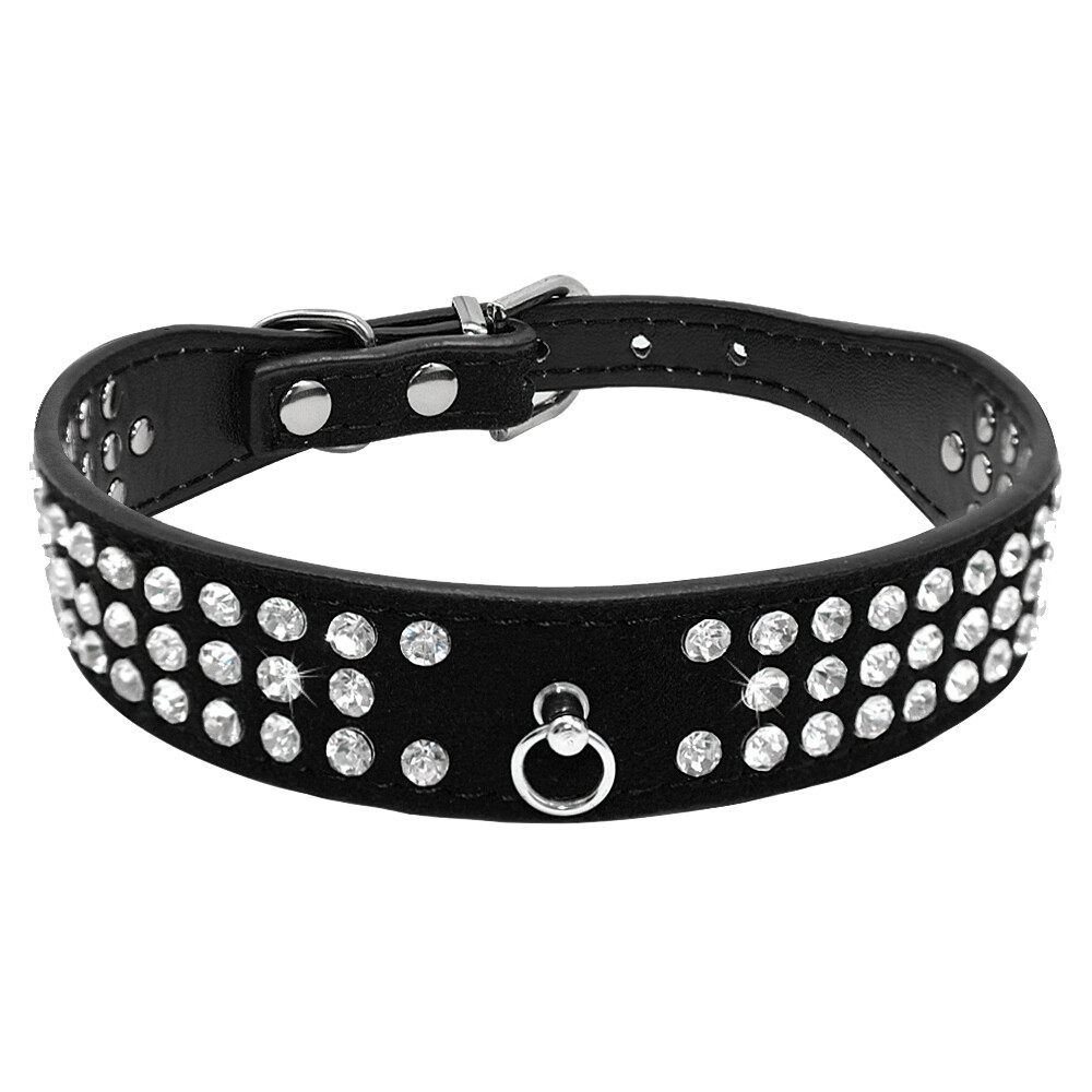 Didog Hundehalsband Mit Strass – Verstellbares Lederhalsband Für Kleine Hunde & Katzen – Größe M