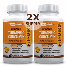 Turmeric Curcumin with BioPerine Capsules Joint Pain Relief, Heart Health 2-Pack