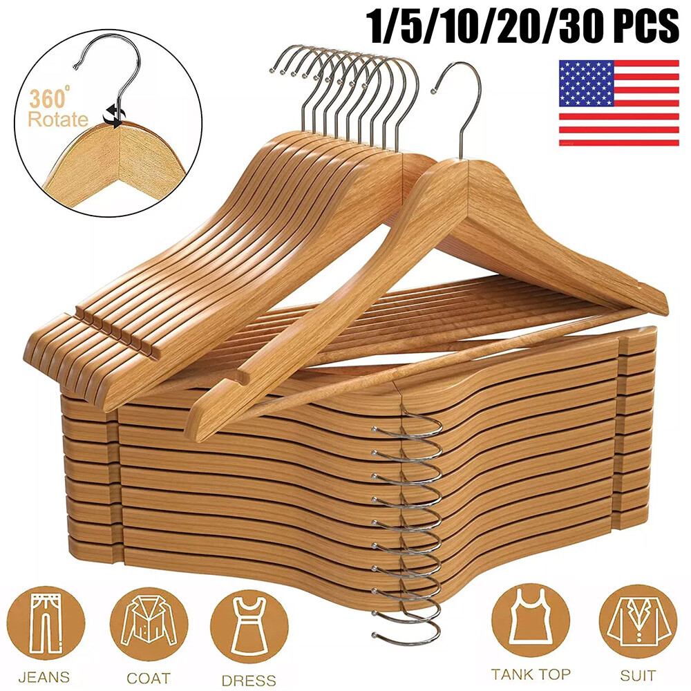 Pack of 20 & 30 Premium Wooden Hangers with Natural Finish for Suits by Utopia Home-image