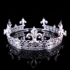 8 Styles Men's Imperial Medieval Fleur De Lis Silver King Metal Full Round Crown
