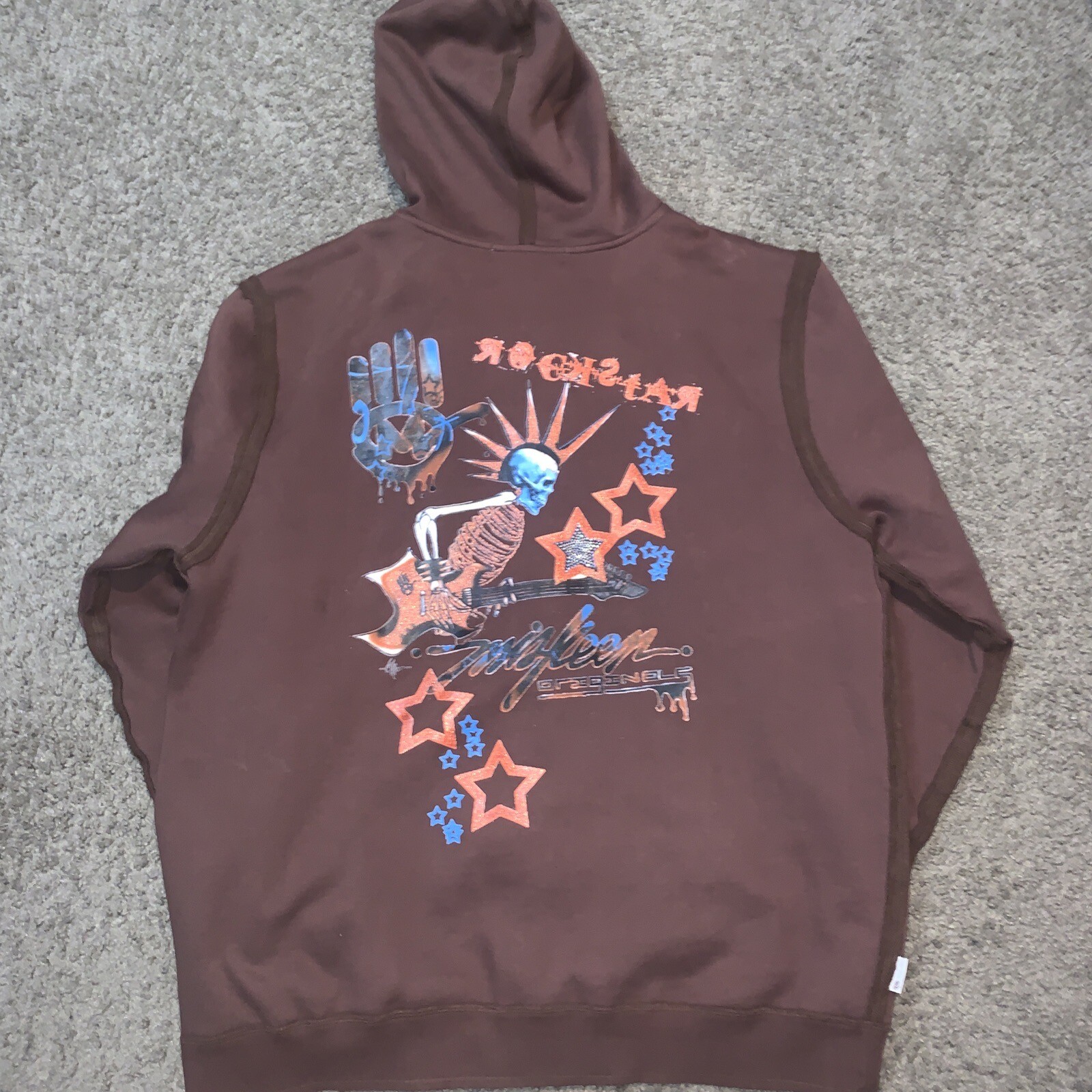 Miskeen Originals Hoodie Mens Size 2XL Brown Jacket Pockets Faded Distressed image 7