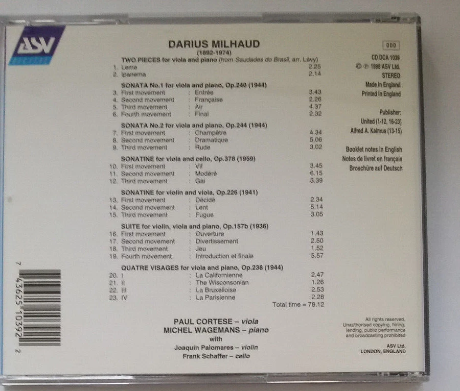 Darius Milhaud: Chamber Music with Viola - Bild 2 von 2