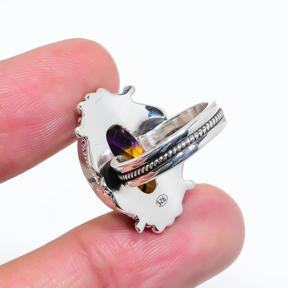 Anillo ajustable de plata de ley 925 maciza con piedras preciosas de ametrino joyería de novia V6503 Foto 4 de 4