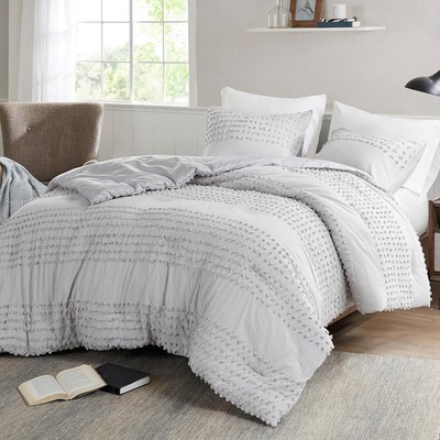 Comfort Spaces Cotton Comforter Set Jacquard Pom-Pom Tufts Design, Down All 3