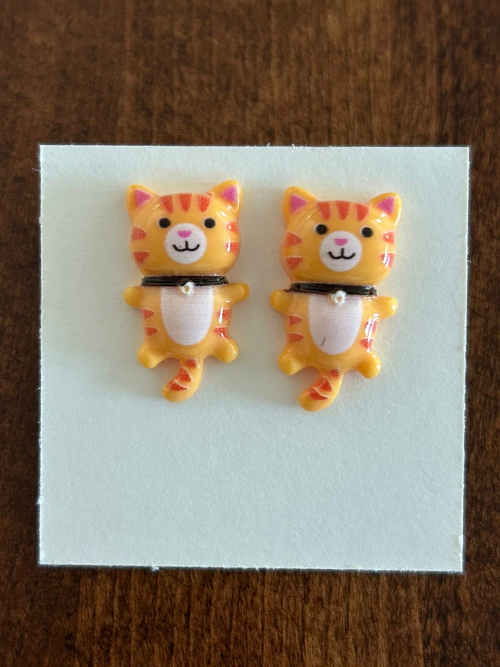 Pendientes Gatito Gato Post Stud - Calico Tabby Blanco Naranja Rosa Azul Gato Foto 3 de 4