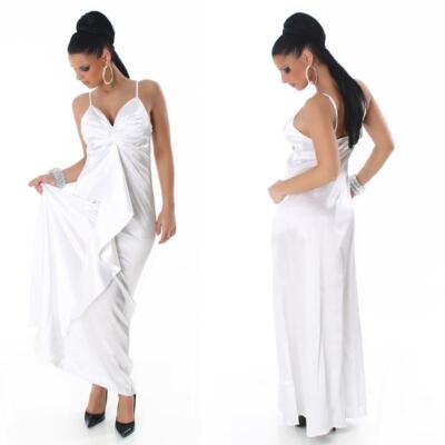 Glamouröses Gala Abendkleid aus edlem Satin Weiß #AK362
