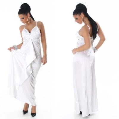 Glamouröses Gala Abendkleid aus edlem Satin Weiß #AK362 - Bild 1 von 4