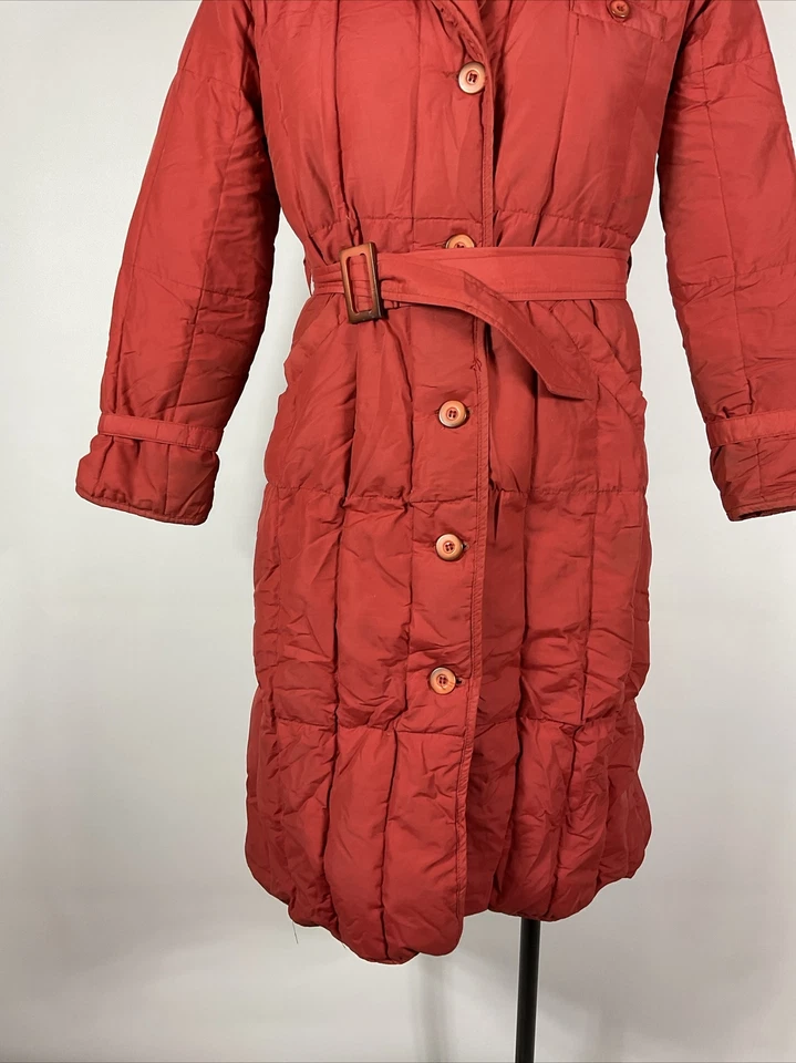 Vintage Eddie Bauer Womens sz M Goose Down Rust Long Belted Winter Coat Full - Image 3 of 4