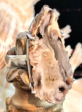 Large 1 1/4" Grey Agate Geode Druzy Statement Ring .925 Sterling Silver Size 7