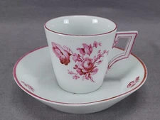 Late 18th Century KPM Berlin Hand Painted Puce Floral Coffee Cup & Saucer